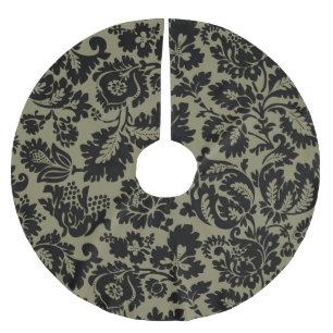 William Morris Black White Venetian Floral Pattern Brushed Polyester Tree Skirt