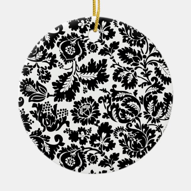 William Morris Black White Venetian Floral Pattern Ceramic Ornament (Front)