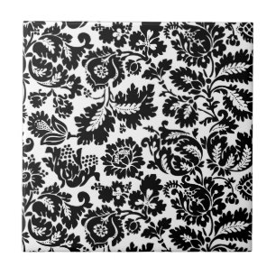William Morris Black White Venetian Floral Pattern Ceramic Tile