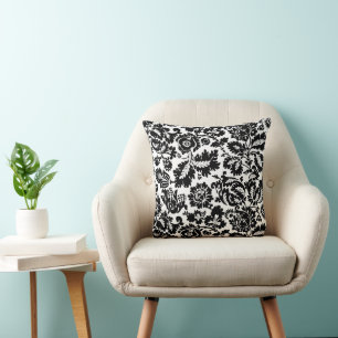 William Morris Black White Venetian Floral Pattern Cushion