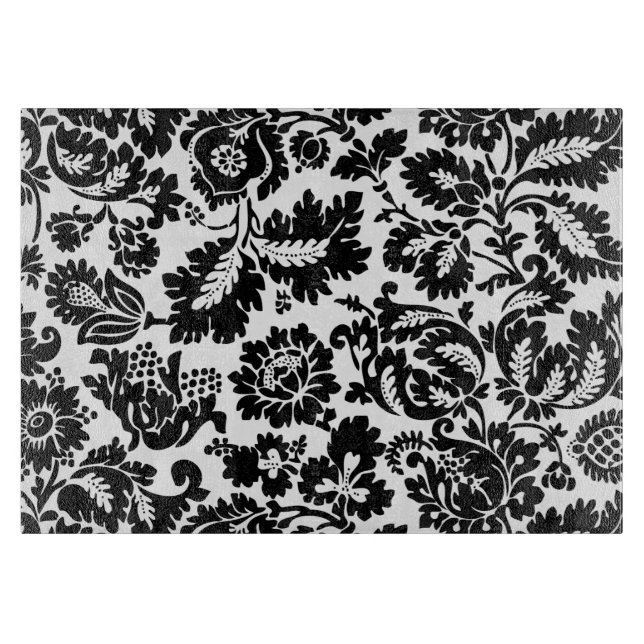 William Morris Black White Venetian Floral Pattern Cutting Board (Front)