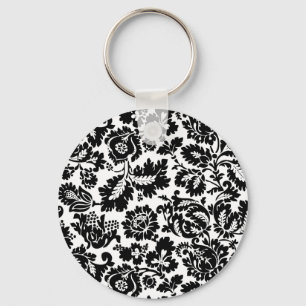 William Morris Black White Venetian Floral Pattern Key Ring