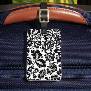 William Morris Black White Venetian Floral Pattern Luggage Tag