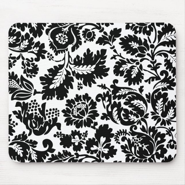 William Morris Black White Venetian Floral Pattern Mouse Pad (Front)