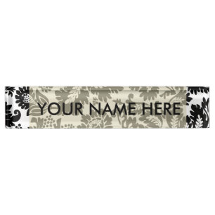 William Morris Black White Venetian Floral Pattern Nameplate