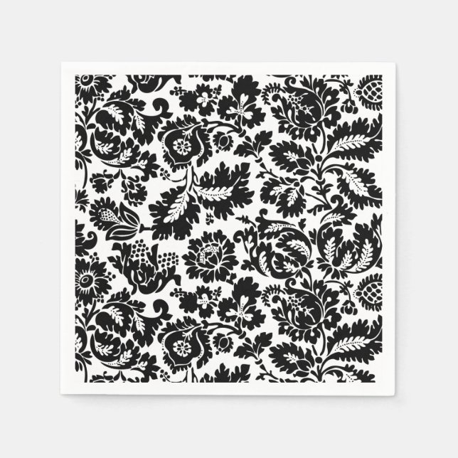 William Morris Black White Venetian Floral Pattern Napkin (Front)