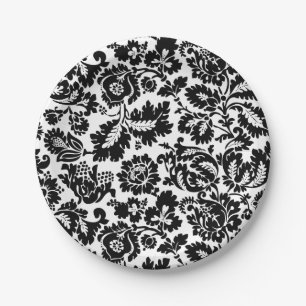 William Morris Black White Venetian Floral Pattern Paper Plate