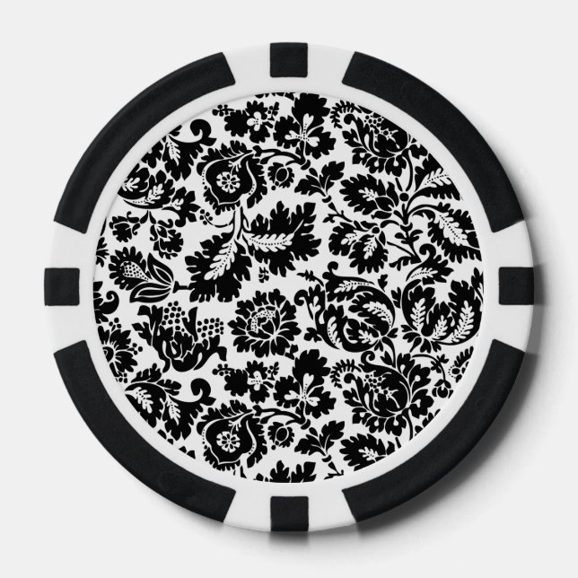 William Morris Black White Venetian Floral Pattern Poker Chips (Front)