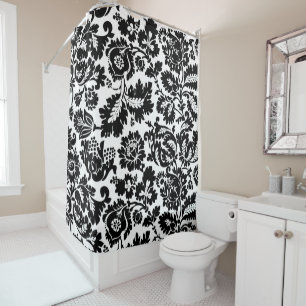 William Morris Black White Venetian Floral Pattern Shower Curtain