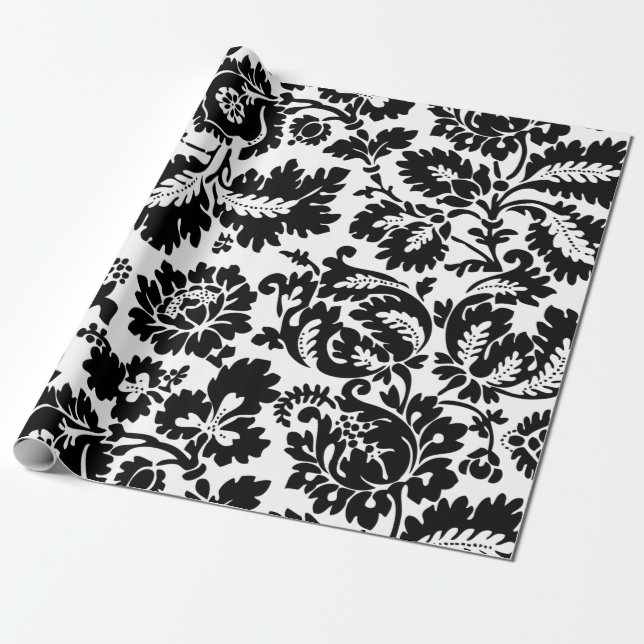 William Morris Black White Venetian Floral Pattern Wrapping Paper (Unrolled)