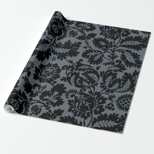 William Morris Black White Venetian Floral Pattern Wrapping Paper (Unrolled)