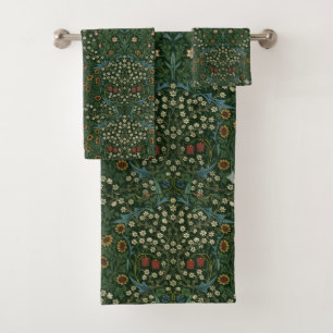 William Morris Blackthorn Blue White Green Floral  Bath Towel Set