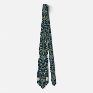 William Morris Blackthorn Blue White Green Floral  Tie