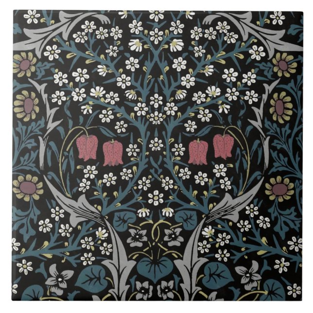 William Morris Blackthorn Floral Art Nouveau Ceramic Tile (Front)