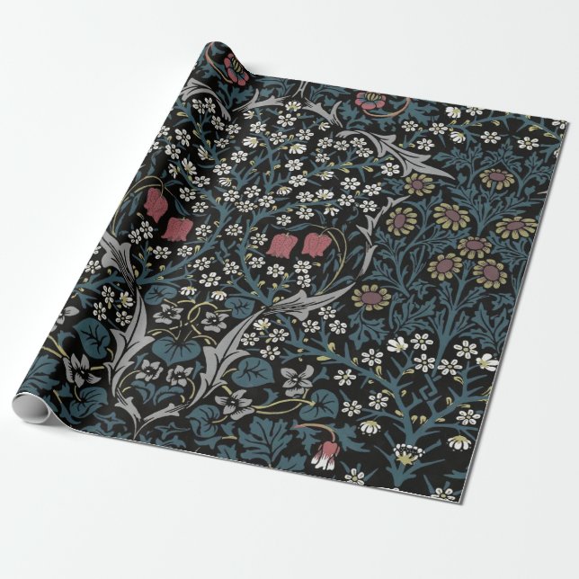 William Morris Blackthorn Floral Art Nouveau Wrapping Paper (Unrolled)