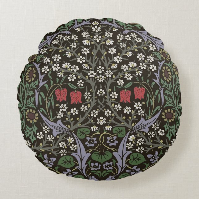 William Morris Blackthorn Tapestry Floral Round Cushion (Front)