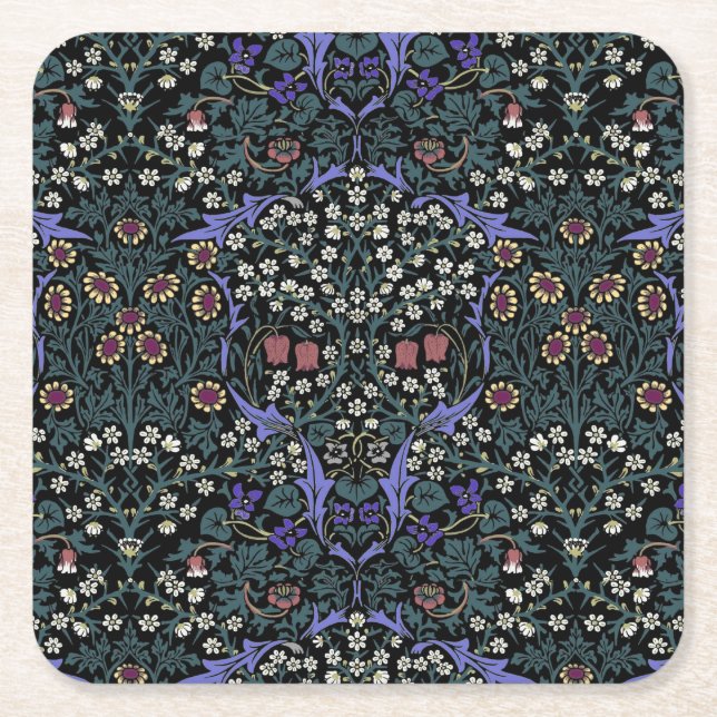 William Morris Blackthorn Victorian Wallpaper Square Paper Coaster (Front)