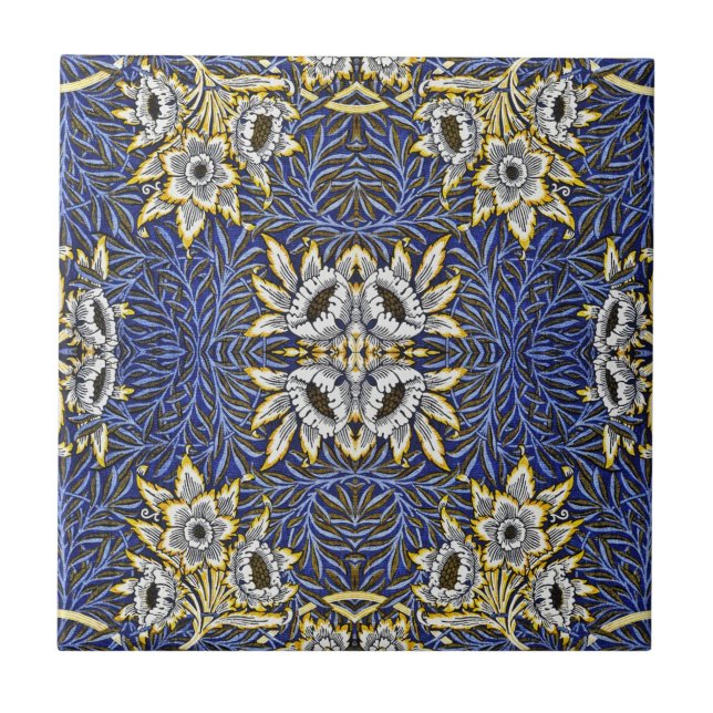William Morris Blue and Gold Tulip Willow Design Ceramic Tile (Front)