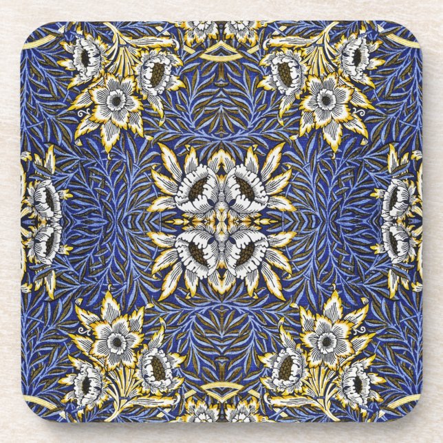 William Morris Blue and Gold Tulip Willow Design Coaster (Front)