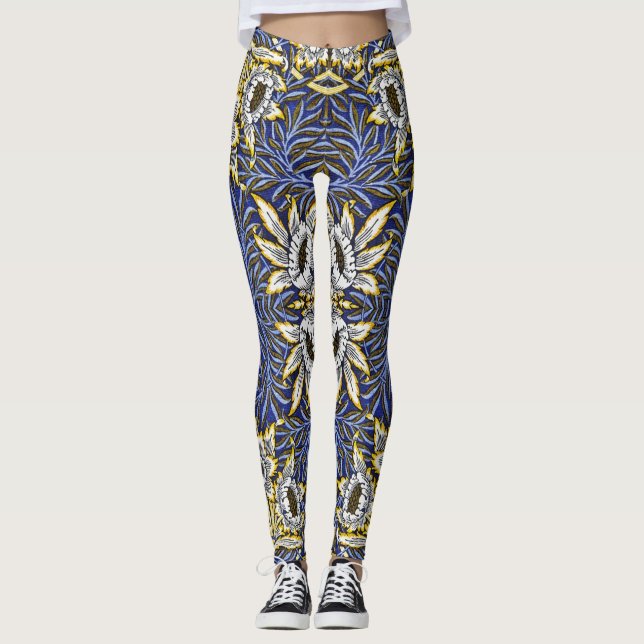 William Morris Blue and Gold Tulip Willow Design Leggings (Front)