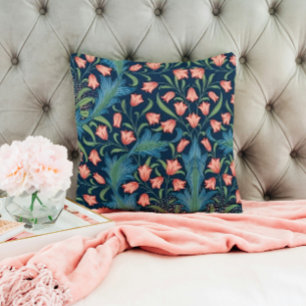 William Morris Blue and Pink Floral Pattern Cushion