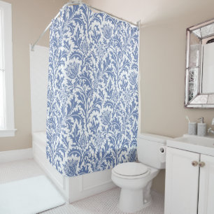 William Morris Blue and White Thistle Custom Shower Curtain
