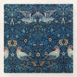 William Morris Blue Birds Floral Tapestry Classic Glass Coaster