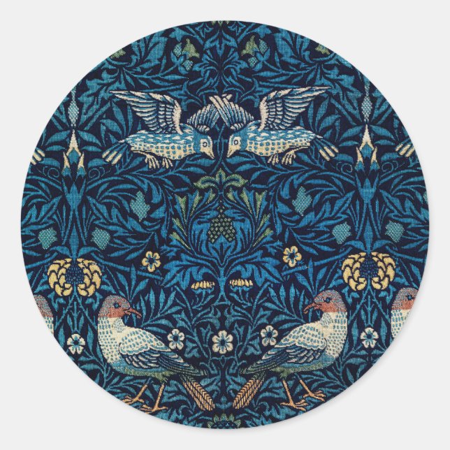 William Morris Blue Birds Tapestry Classic Classic Round Sticker (Front)