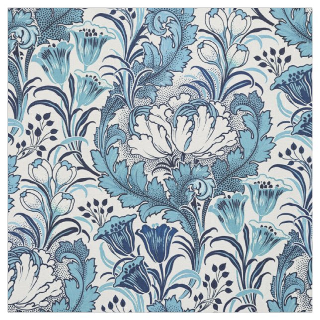 William Morris Blue Cream Floral Pattern Fabric (Swatch)