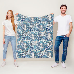 William Morris Blue Cream Floral Pattern Fleece Blanket