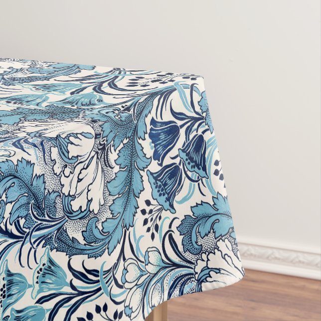 William Morris Blue Cream Floral Pattern Tablecloth (In Situ)