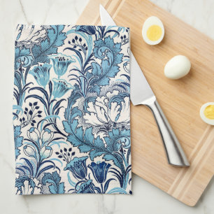 William Morris Blue Cream Floral Pattern Tea Towel