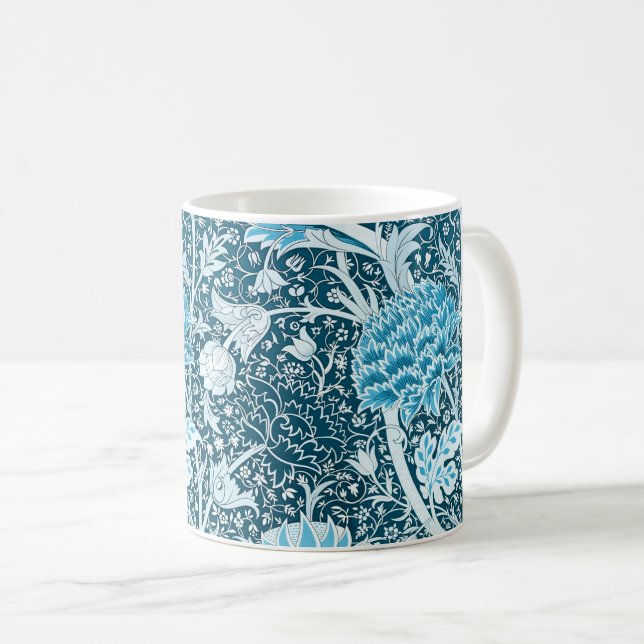 William Morris Blue Floral Pattern Pre-Raphaelites Coffee Mug (Front Right)