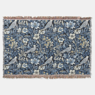 William Morris Blue Foliage Pattern Wallpaper Throw Blanket