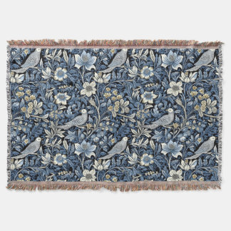 William Morris Blue Foliage Pattern Wallpaper Throw Blanket