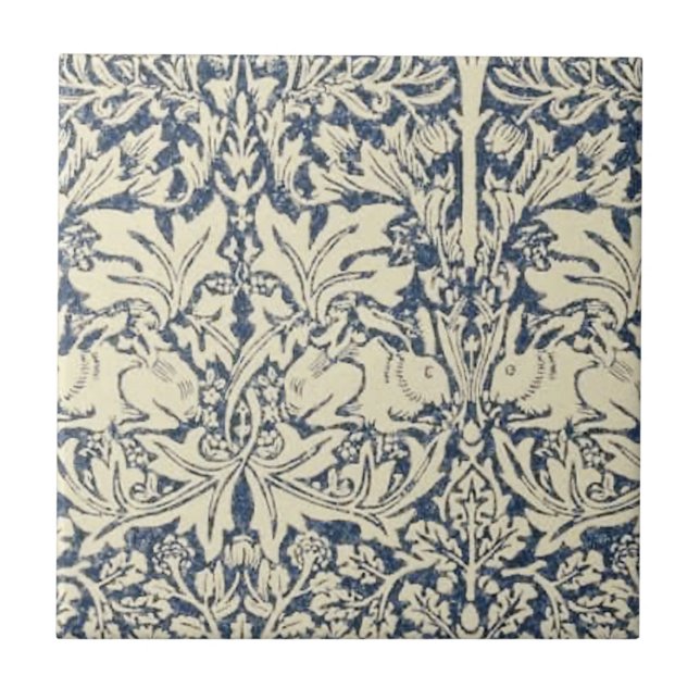William Morris, Blue grey, pattern,art nouveau,vin Ceramic Tile (Front)