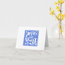 William Morris Blue Initial G Card & Envelope