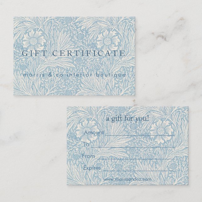 William Morris - Blue Marigold Gift Certificate (Front/Back)