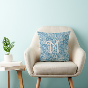 William Morris Blue Marigold Monogram Cushion