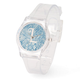 William Morris Blue Marigold Monogram Watch