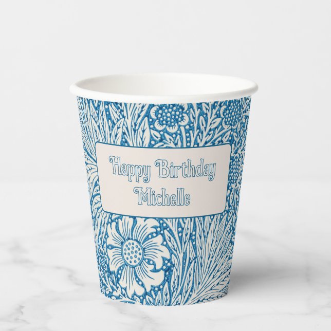 William Morris Blue Marigold Paper Cups (Front)