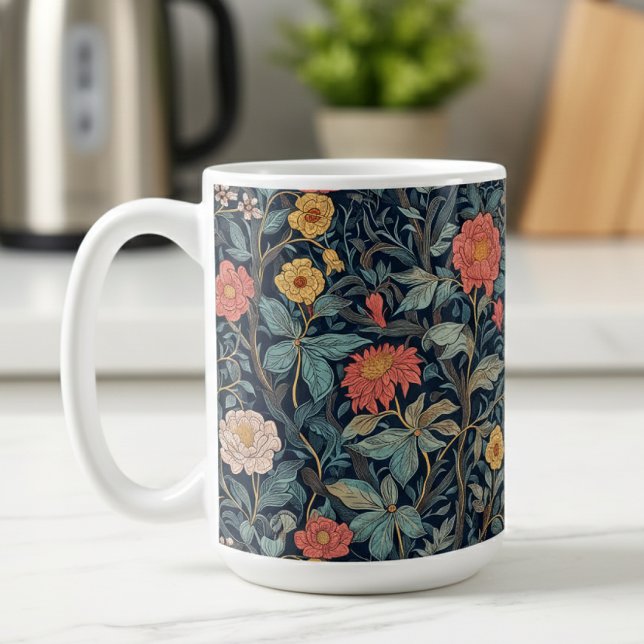 William Morris Blue Teal Arts & Crafts Floral Coffee Mug (Creator Uploaded)