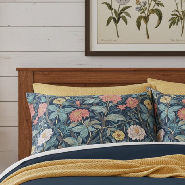 William Morris Blue Teal Arts & Crafts Floral Pillowcase (Creator Uploaded)