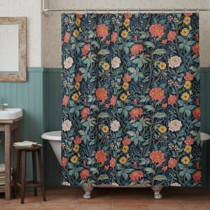 William Morris Blue Teal Arts & Crafts Floral Shower Curtain