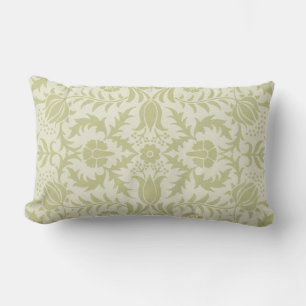 William Morris Borage vintage soft green damask Lumbar Cushion