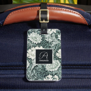 William Morris Botanical Anemone with Monogram Luggage Tag