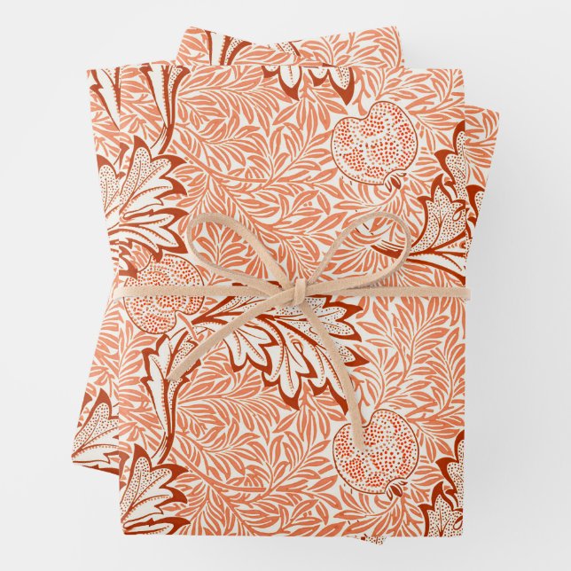 William Morris Botanical Apple Design Wrapping Paper Sheet (In situ)