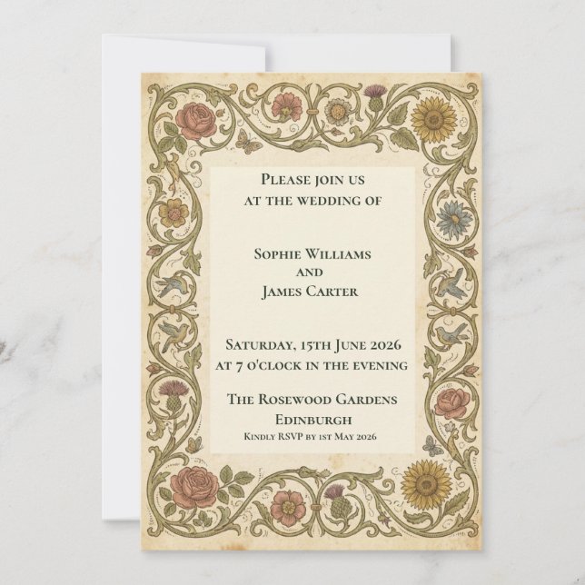 William Morris Botanical Wedding Invitation (Front)