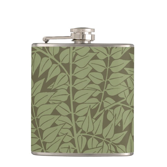 William Morris Branch Leaves Wallpaper Hip Flask (Front)