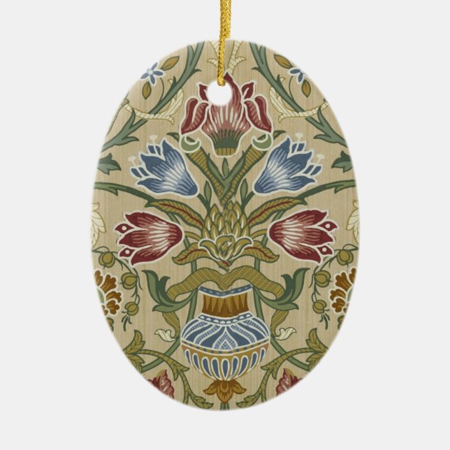 William Morris Brocade Floral Wallpaper Pattern Ceramic Ornament (Front)
